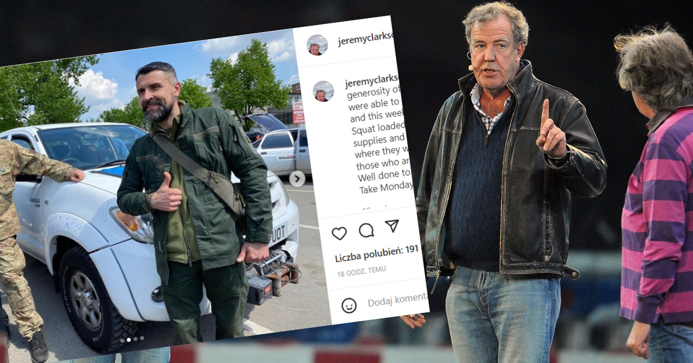 Jeremy Clarkson zebrał fundusze na zakup samochodów, które pomogą w ewakuacji cywilów z Ukrainy (instagram.com/jeremyclarkson1).