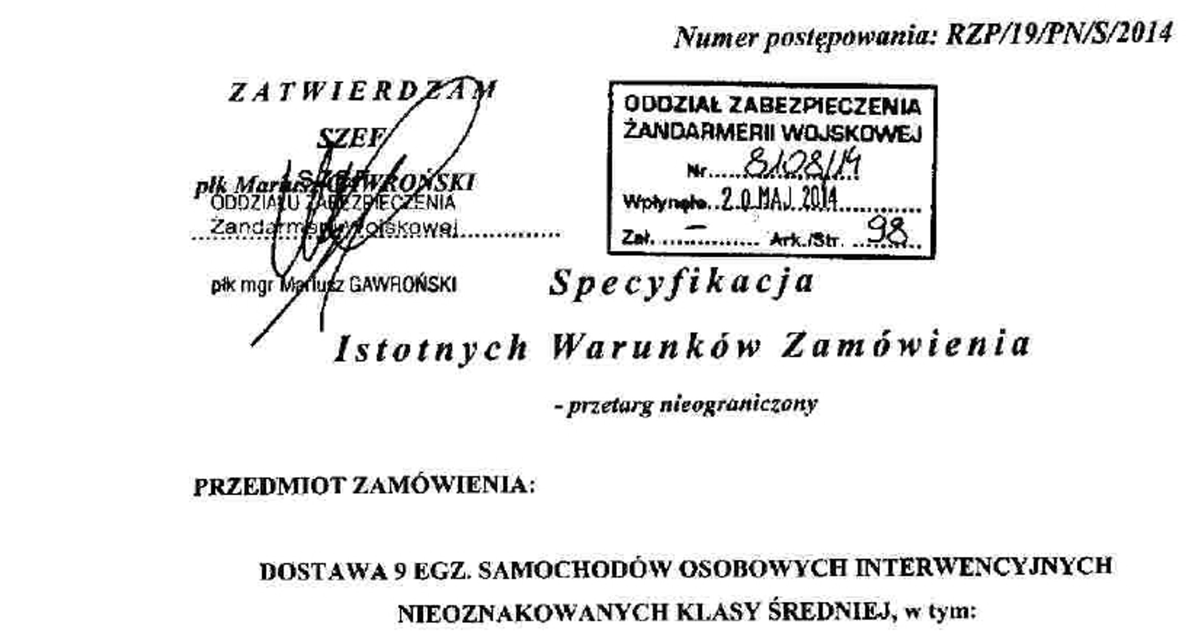 Przetarg na auta dla OZŻW