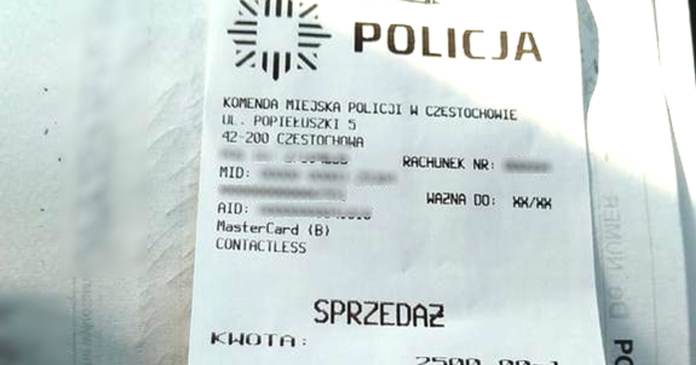 Jechał autostradą 249 km/h. Potwierdzenie za płatność za mandat