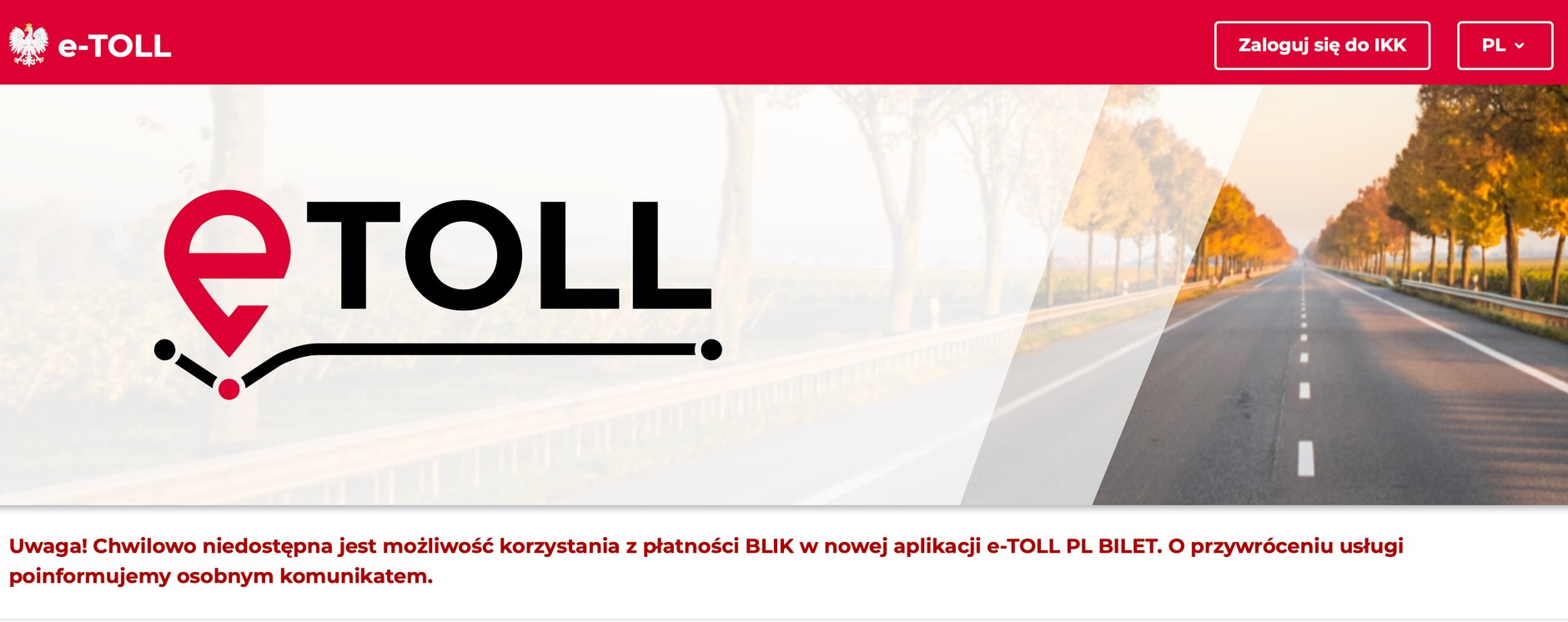e-TOLL – brak możliwości płacenia Blikiem