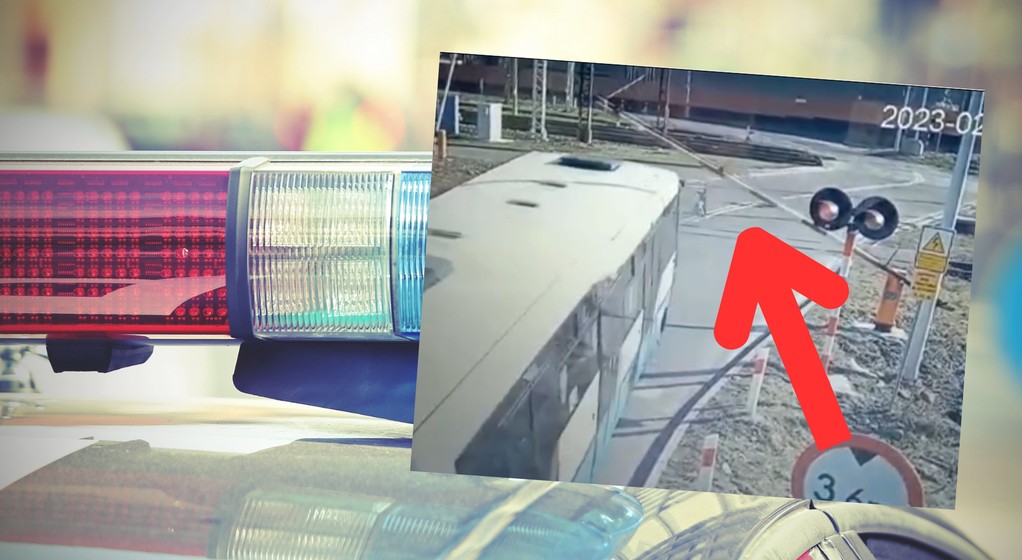 Kierowca autobusu wjechał w zaporę (fot. kadr z wideo opublikowanego przez slaska.policja.gov.pl)
