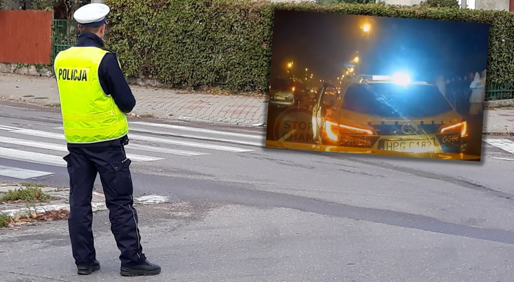 Policjant cofał i spowodował kolizję (Screen: YouTube/Stop Cham)