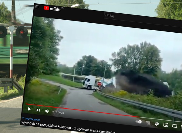 Pociąg rozbija naczepę ciężarówki. Nagranie dla ludzi o mocnych nerwach