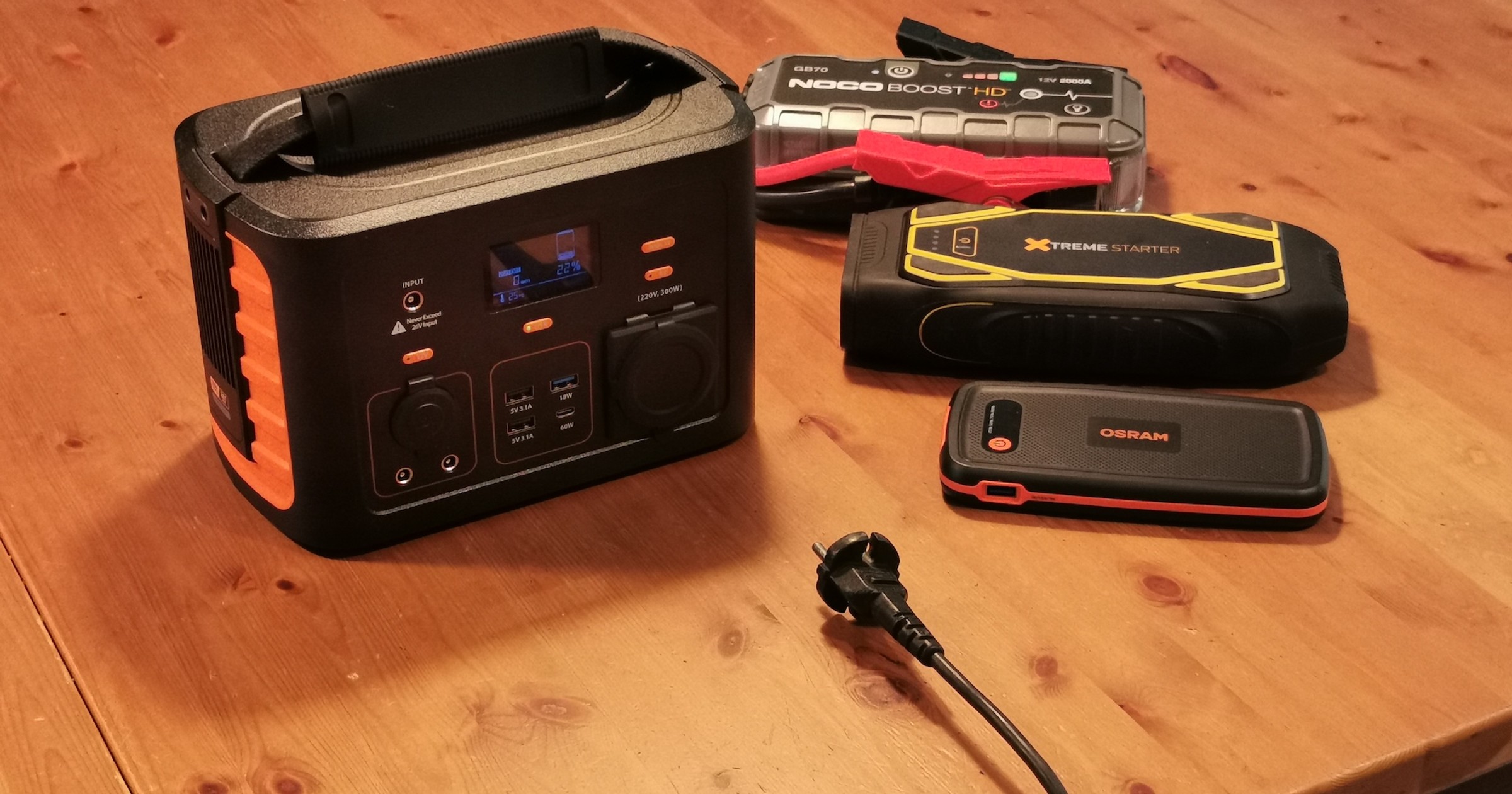 Mobilna stacja ładująca Storm XP 300 oraz powerbanki rozruchowe: Xtreme starter XS1600, Noco Boost HD GB70, Osram OBSL200