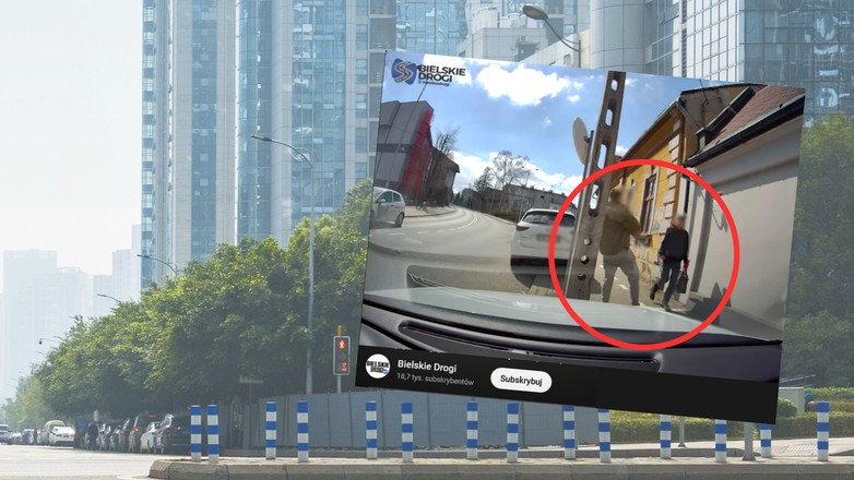 Agresor nie miał litości dla pieszego (fot. screen z YouTube/Bielskie Drogi)