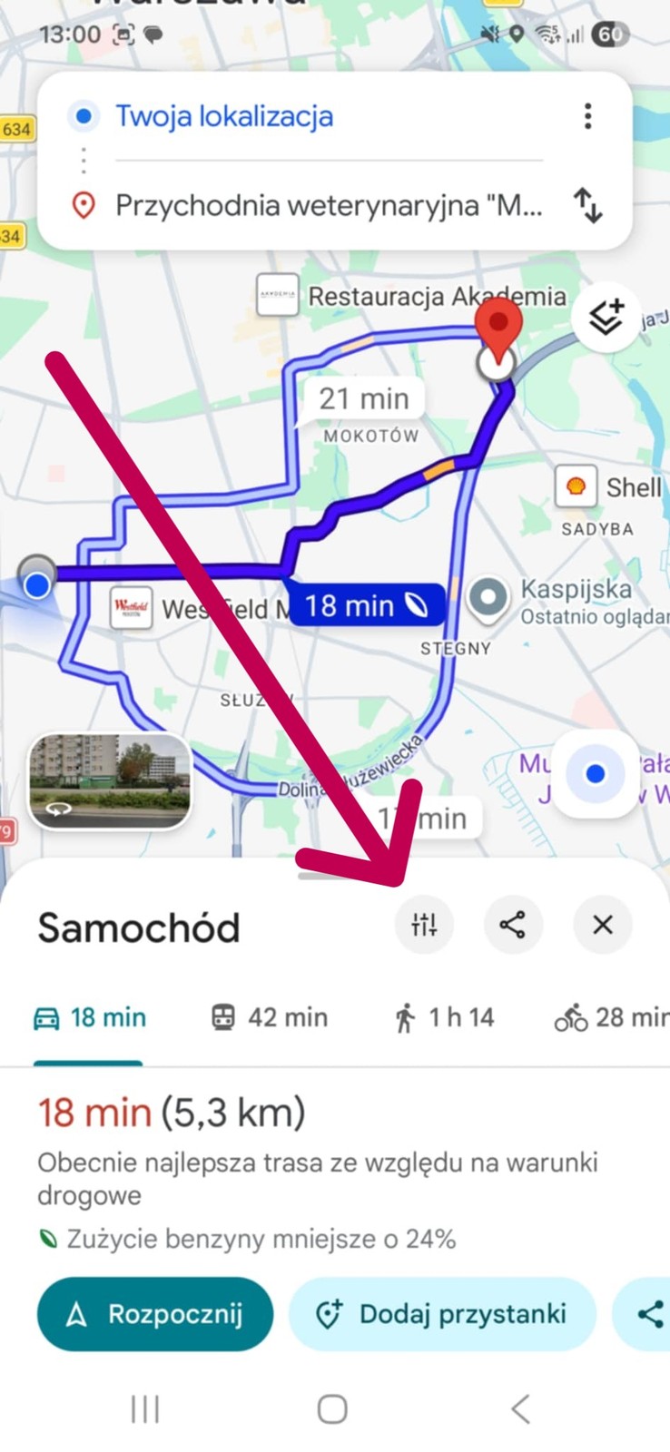 Google Maps - jak dostosować trasę?