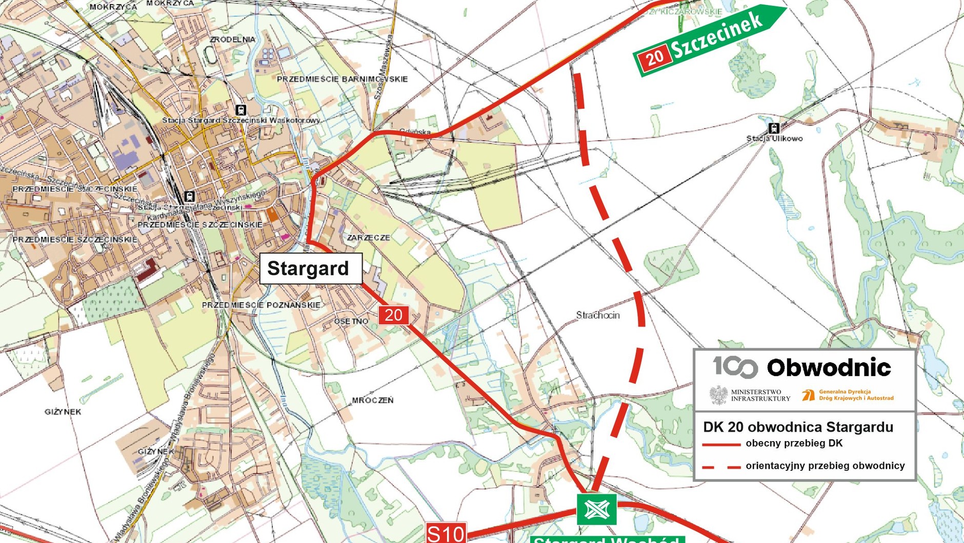 Plan orientacyjny przebiegu obwodnicy Stargardu