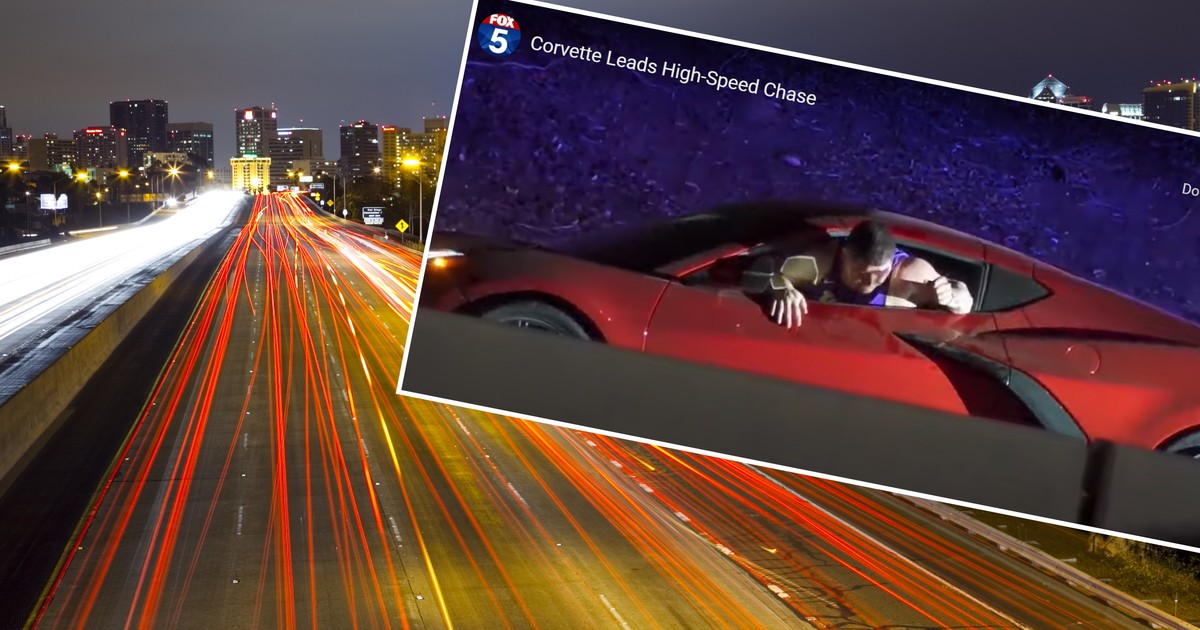 Kierowca pędził autostradą 160 km/h i goniło go kilkanaście radiowozów (Fot. FOX 5 San Diego/YouTube)