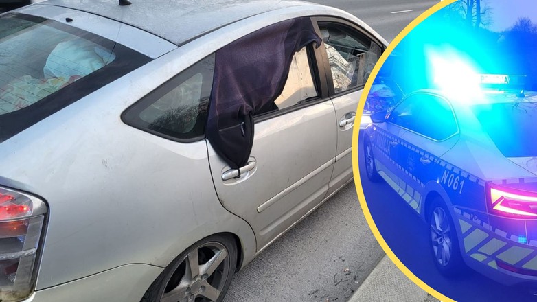 Senior bez prawa jazdy kierował "trumną na kołach". Wytłuczoną szybę zastąpił bluzą