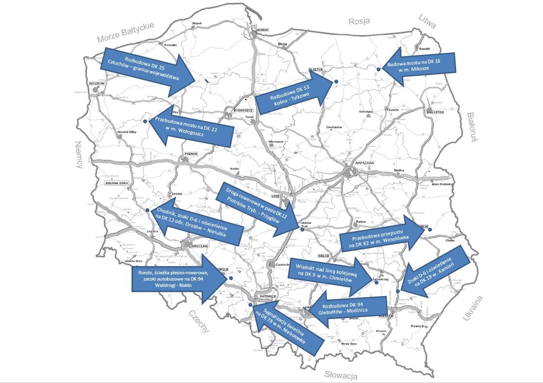 Mapa inwestycji drogowych