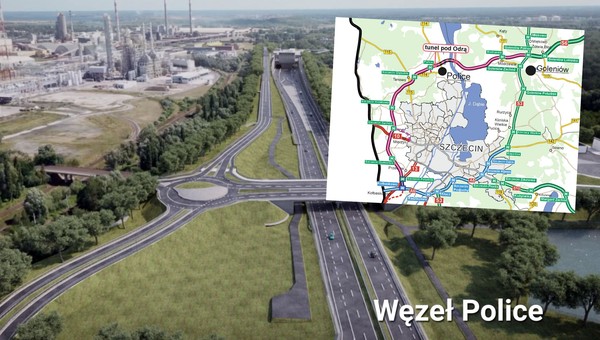 Tunel pod Odrą w ciągu drogi S6. Jezdnie na głębokości 45 m poniżej poziomu terenu
