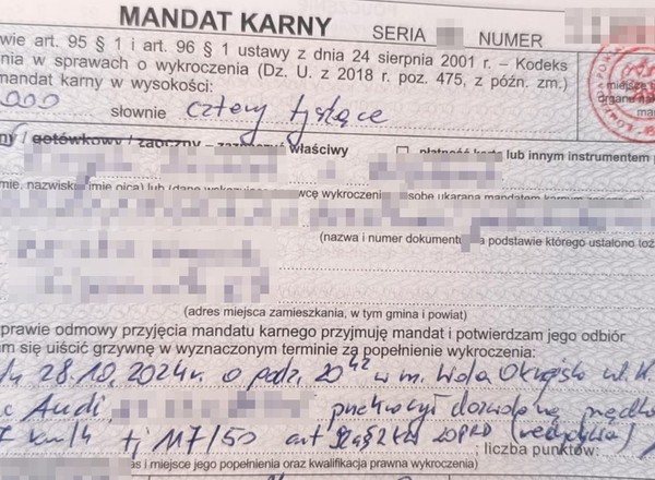 21-letni kierowca audi surowo ukarany. Policjanci podwoili mandat