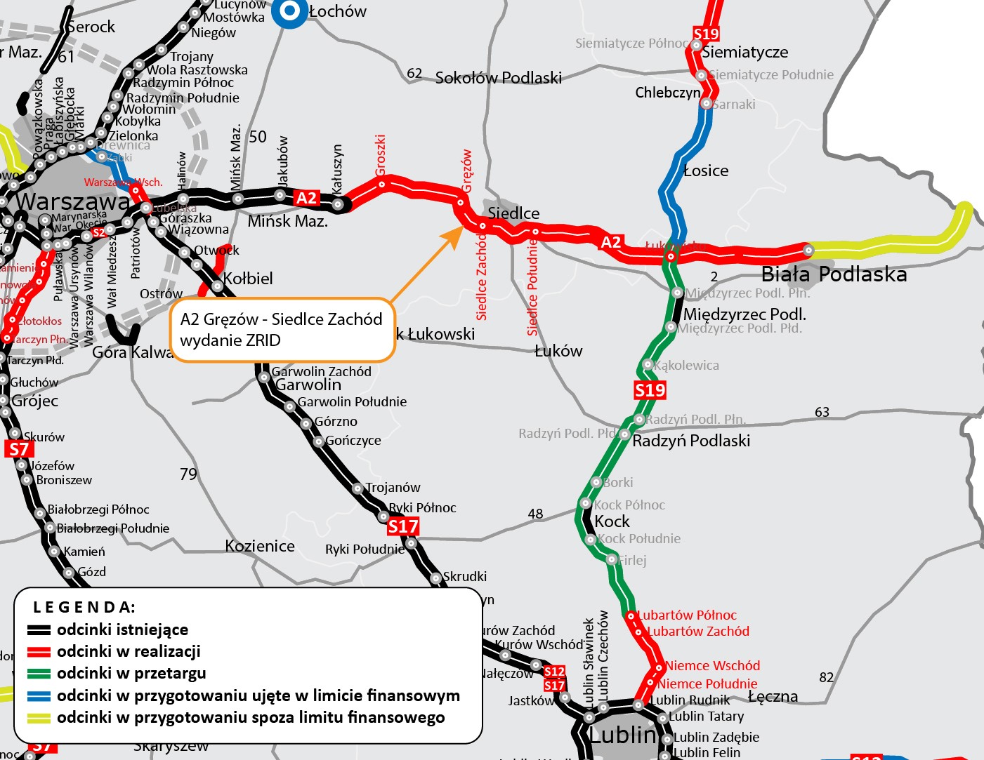 Autostrada A2 mapa z planem budowy