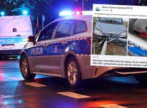 Zatrzymany kierowca zasnął w radiowozie. Wcześniej rozbił Mercedesa