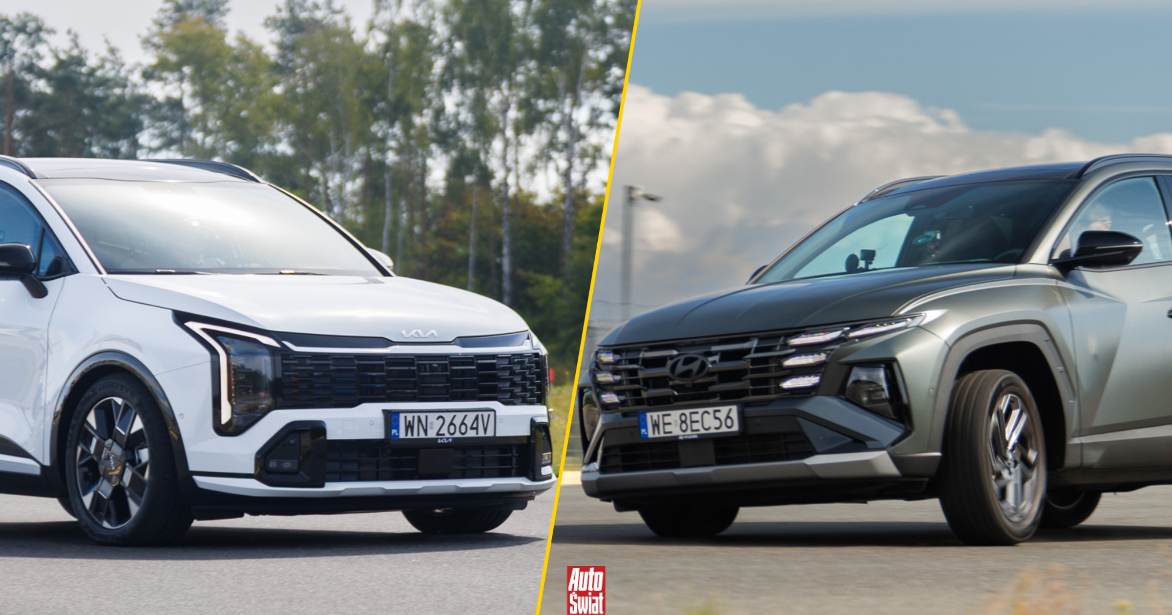 Due SUV polacchi, Kia Sportage e Hyundai Tucson, si confrontano in un test di sicurezza e prestazioni su un tracciato