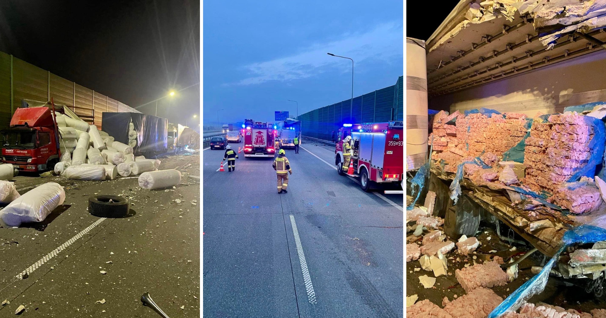 Wypadek na autostradzie A1. Zderzyły się cztery ciężarówki