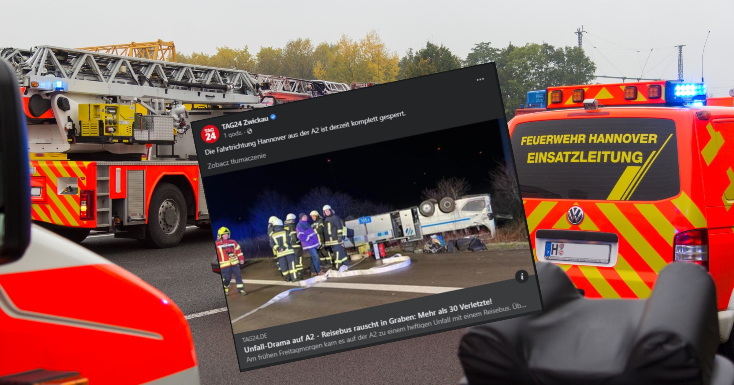 Wypadek polskiego autokaru na autostradzie A2