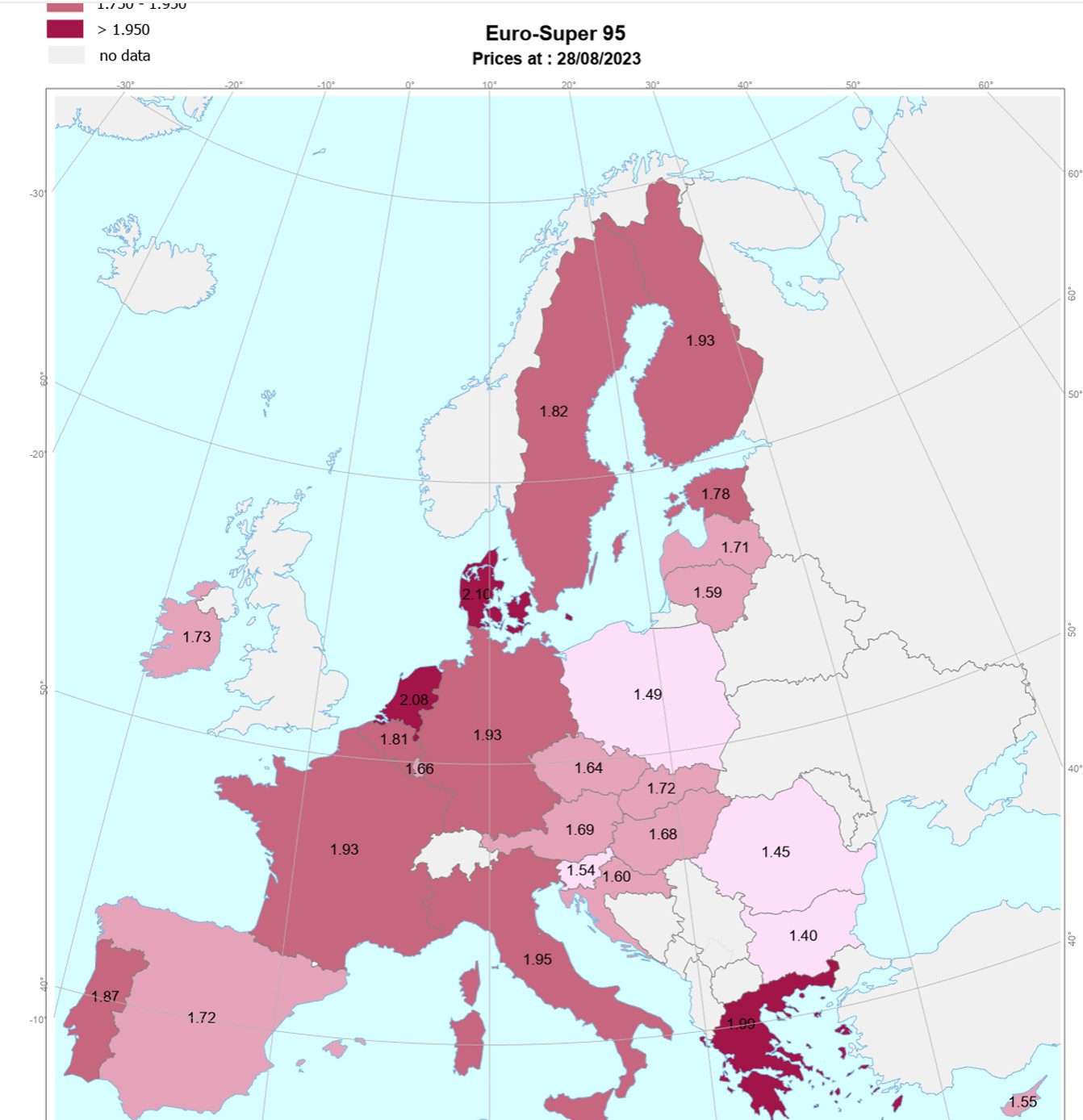 Aktualne ceny benzyny 95 na stacjach w krajach UE, cotygodniowy biuletyn paliwowy Komisji Europejskiej