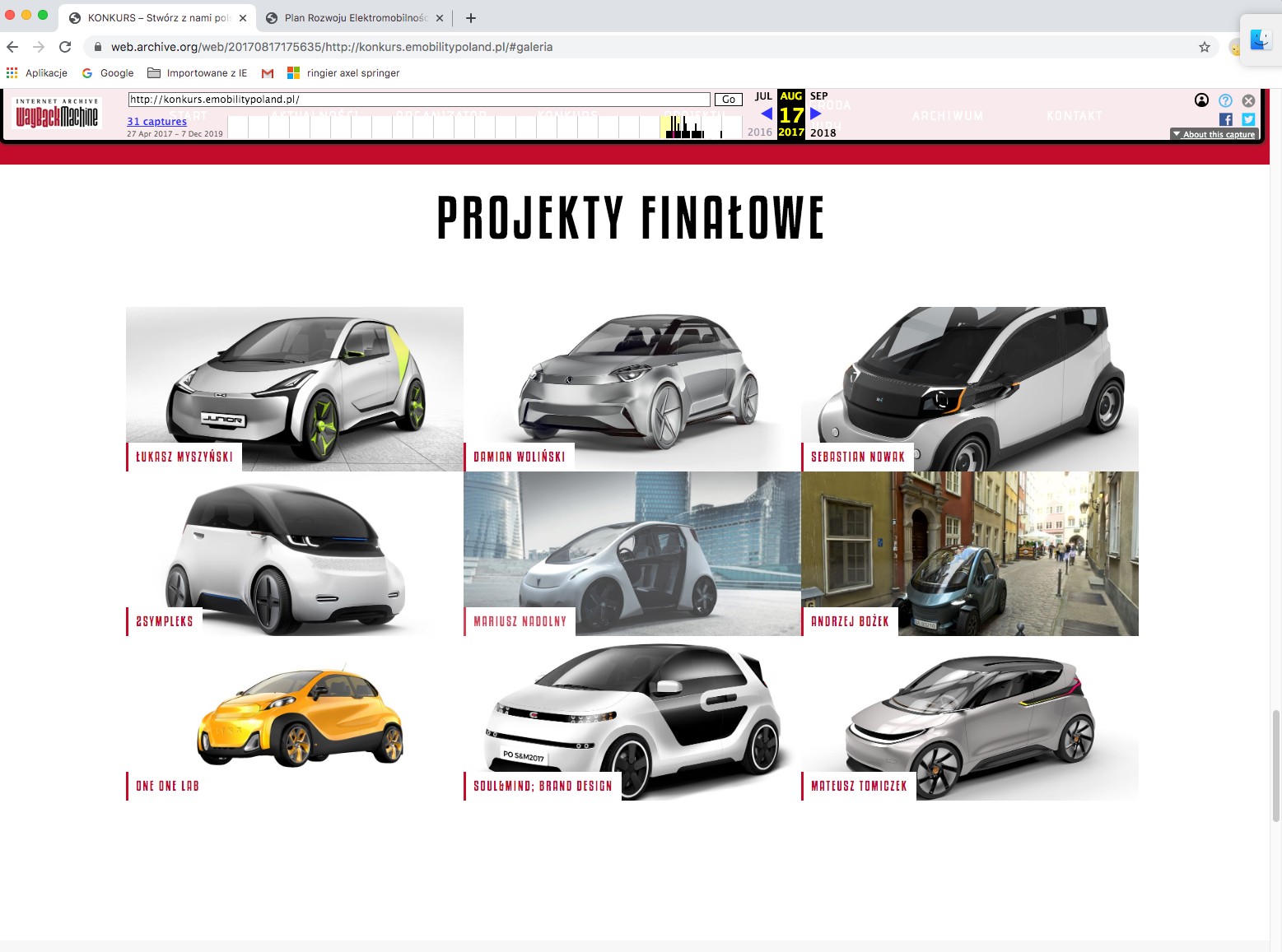 To zrzut ze starej strony internetowej spółki EMP – konkursowe wizualizacje narodowego samochodu na prąd