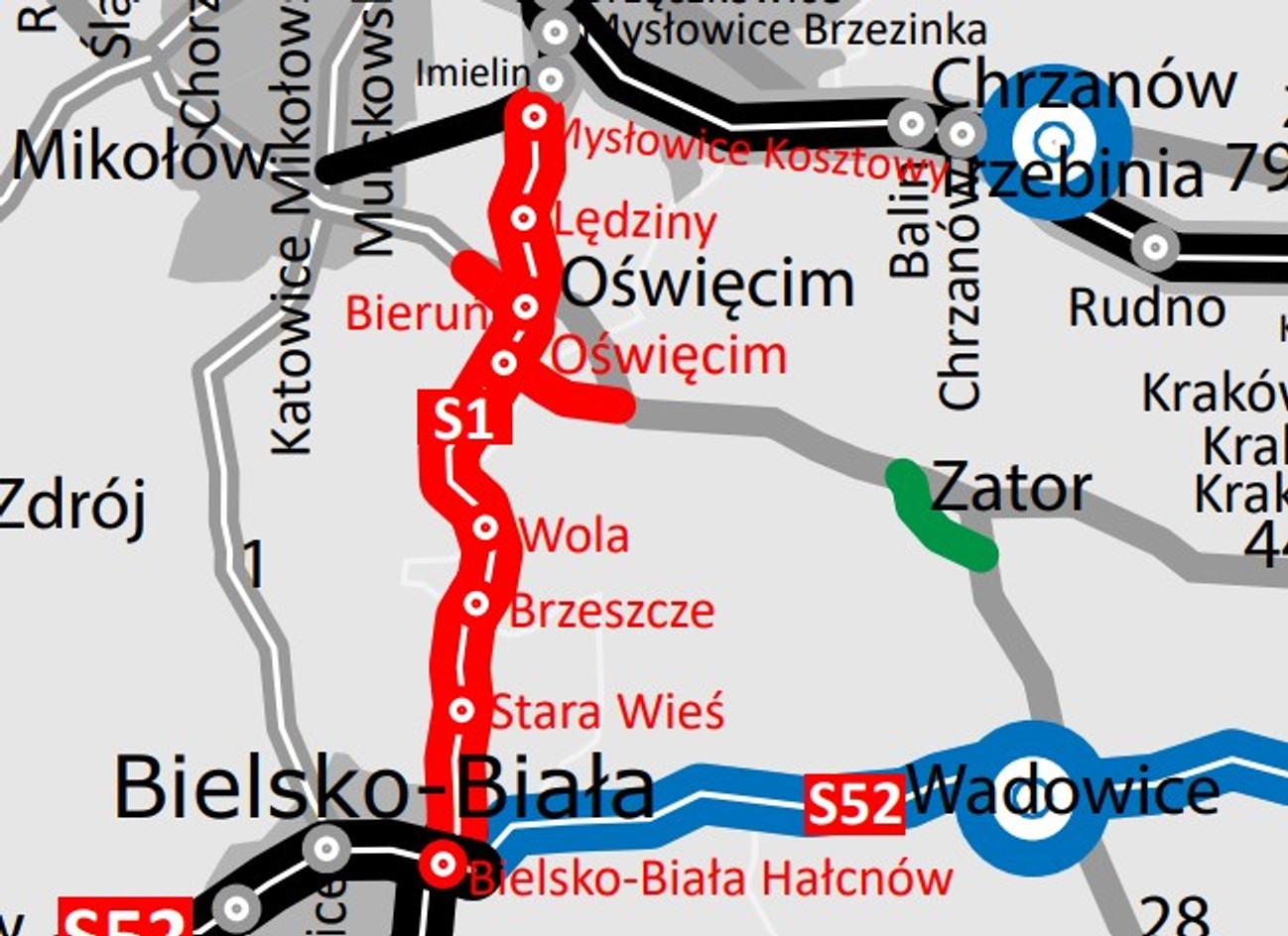 Mapa obwodnicy Oświęcimia