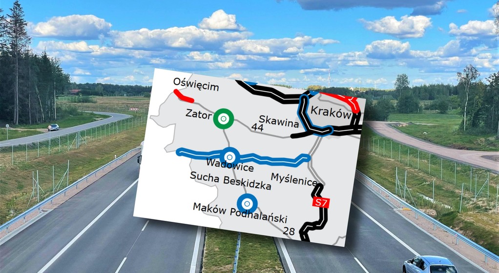 Droga ekspresowa (zdjęcie poglądowe) z mapą trasy S52