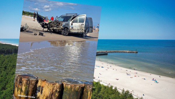 Rozbił się na ostrogach. Wrak straszy na plaży w Łebie