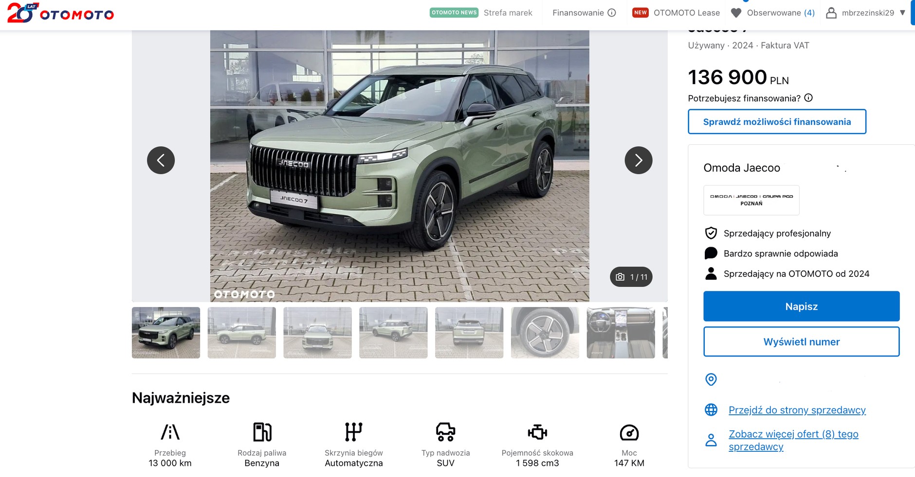 Jaecoo 7 – roczny samochód o 20 tys. zł tańszy od nowego