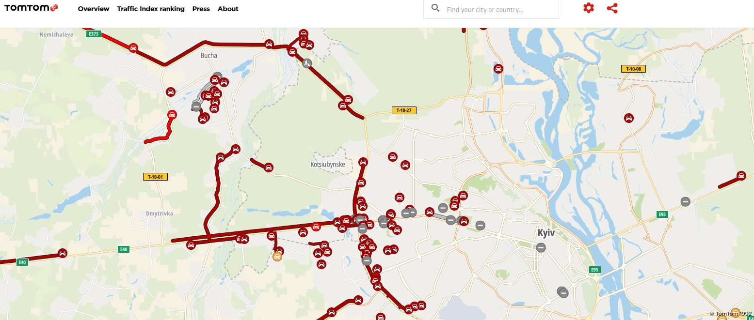 Kijów korki i wypadki w dniu rosyjskiej agresji