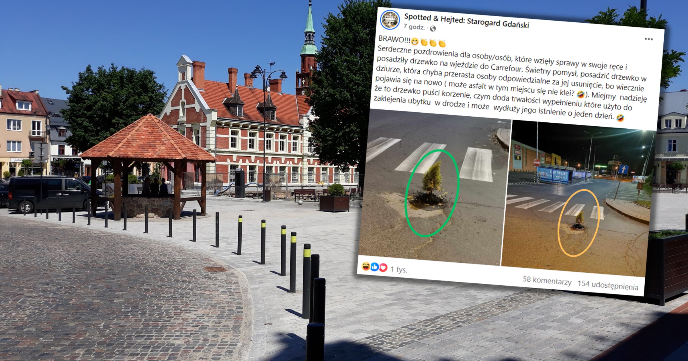 "Kociewski sposób" na łatanie dziur w jezdni (Screen: Facebook/Spottedstarogardgdanski)