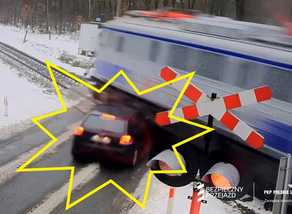 Kierowca w ogóle się nie rozejrzał. Maszynista nie miał nawet sekundy na reakcję [WIDEO]