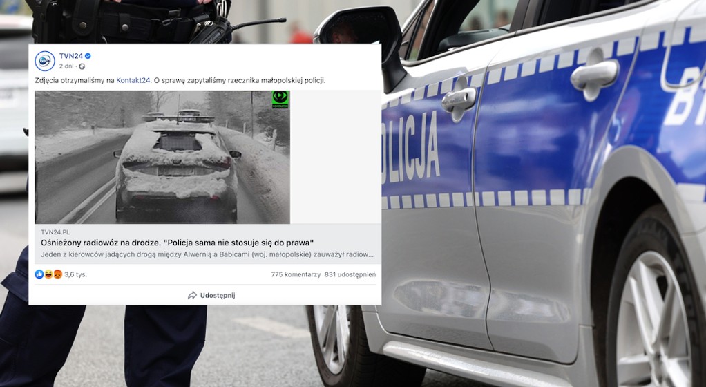 Zaśnieżony radiowóz policji