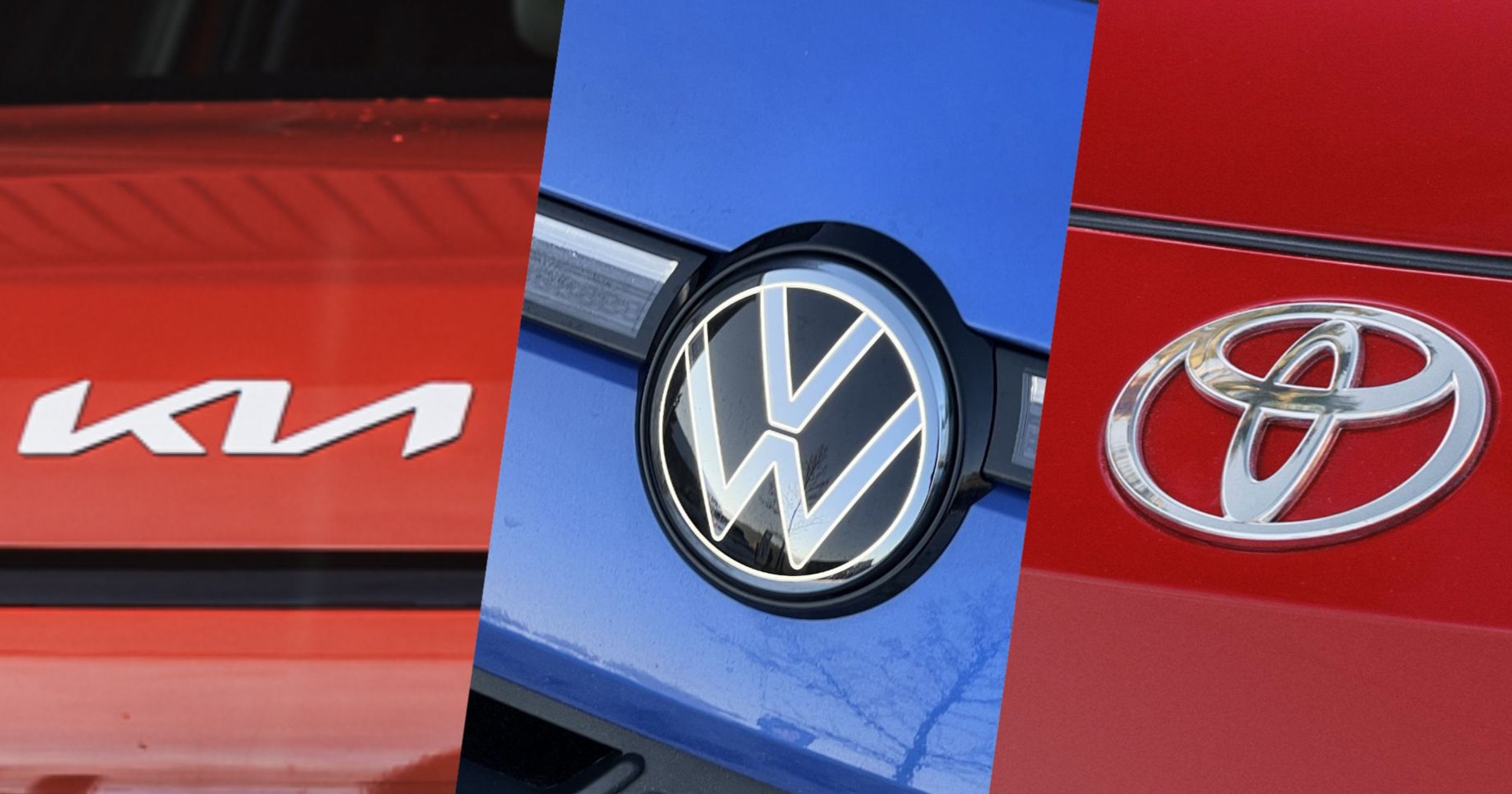 Logotypy Kii, VW i Toyoty (od lewej)