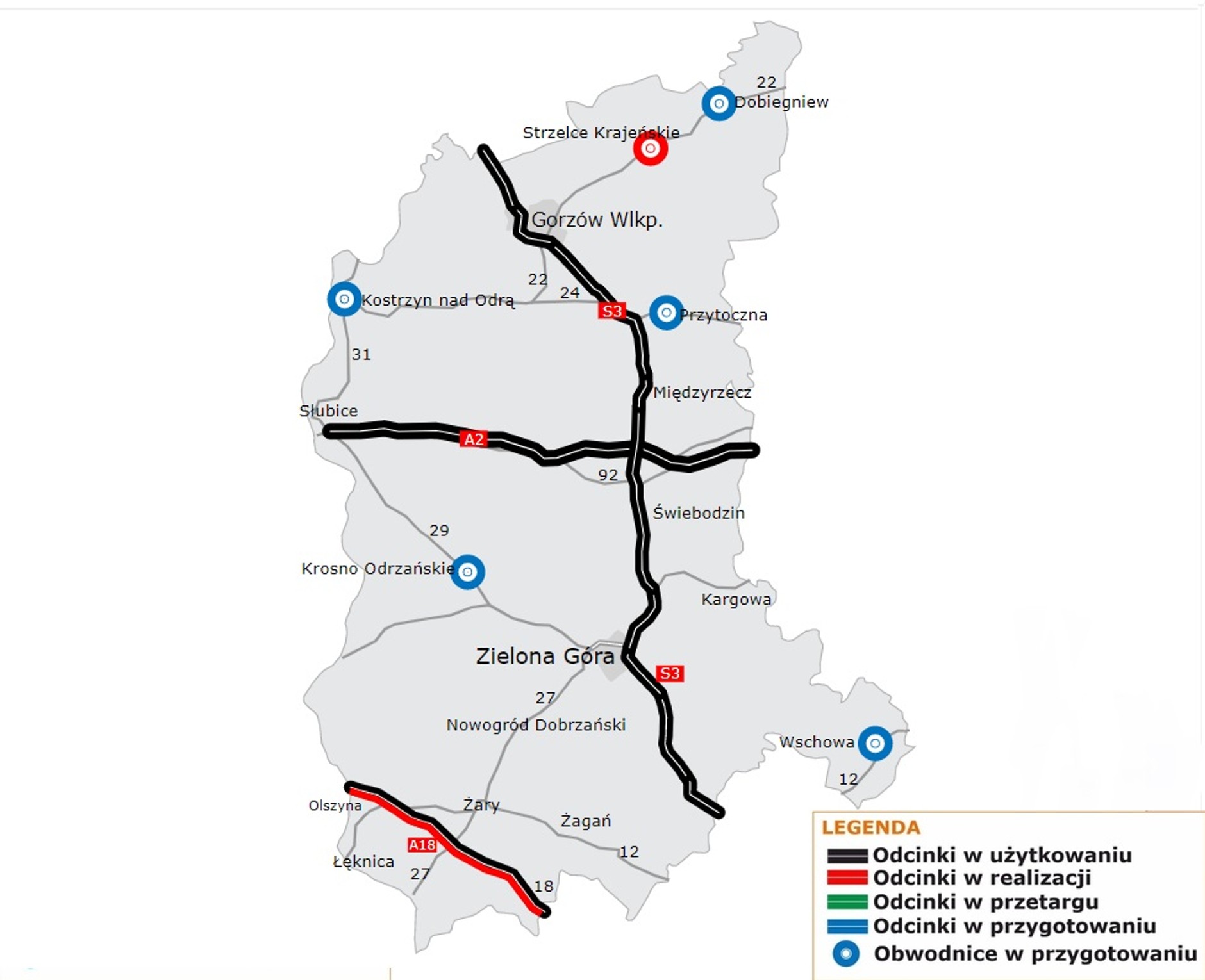 Lubuskie mapa budowy dróg