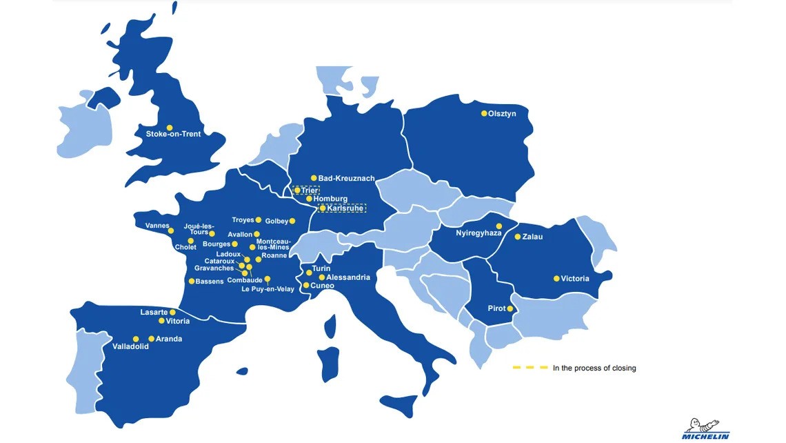Europejski zasięg przemysłowy firmy Michelin