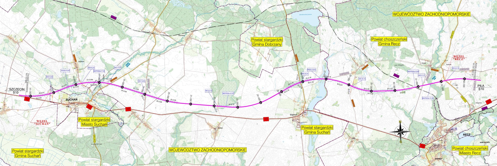 Droga S10. Plan orientacyjny odcinka Suchań-Recz