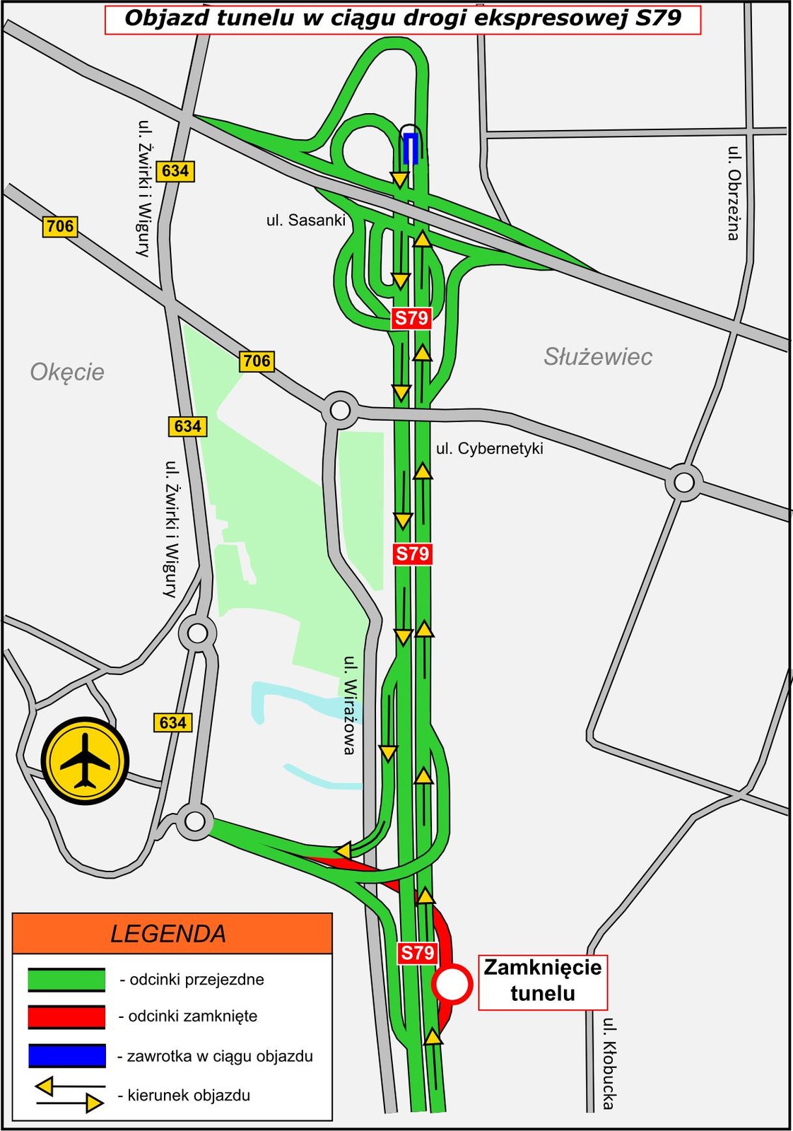 Od wtorku, 15 lutego, aby dojechać od drogi ekspresowej S2 do Lotniska Chopina w Warszawie, kierowcy będą musieli skorzystać z objazdu