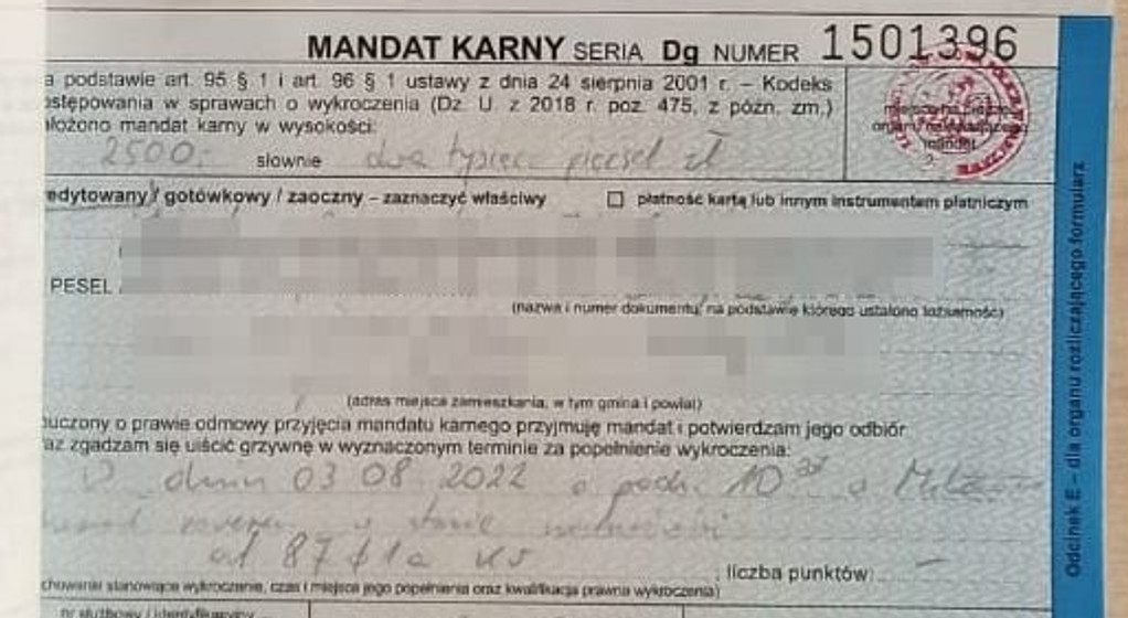 Mandat karny - KPP Parczew