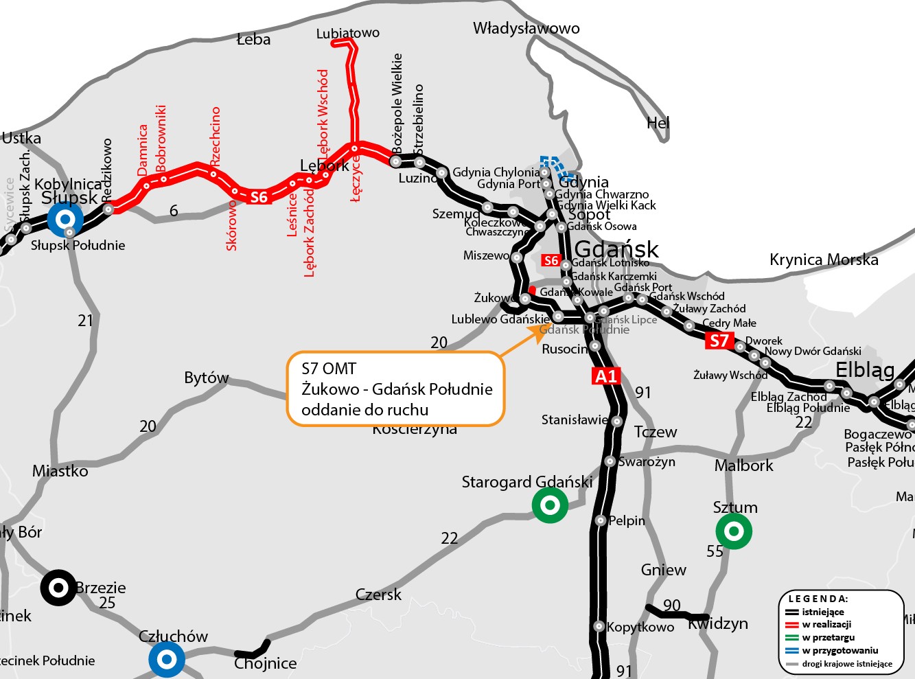 S7 Obwodnica Metropolii Trójmiejskiej (OMT) - mapa