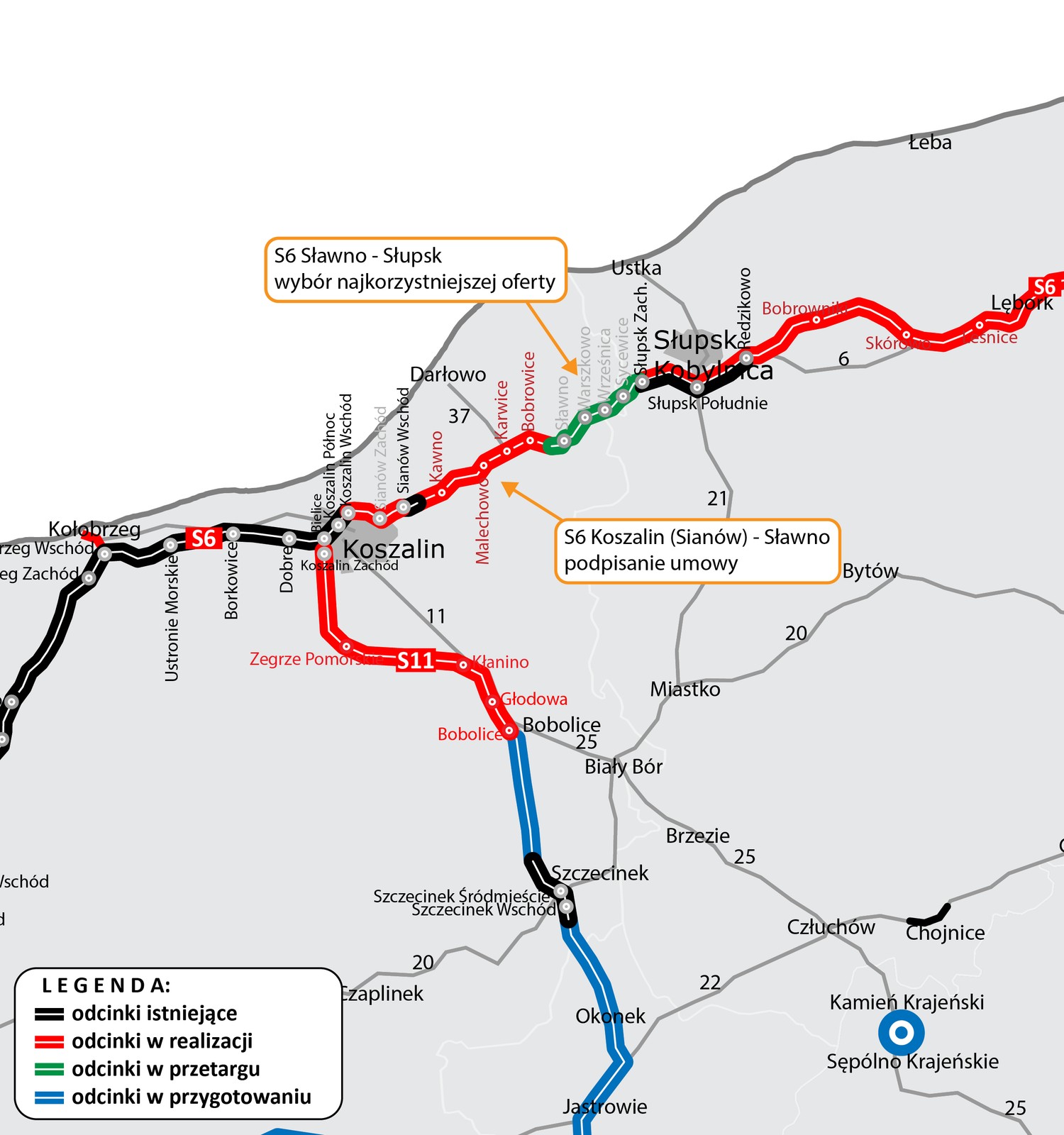 Mapa - droga ekspresowa S6