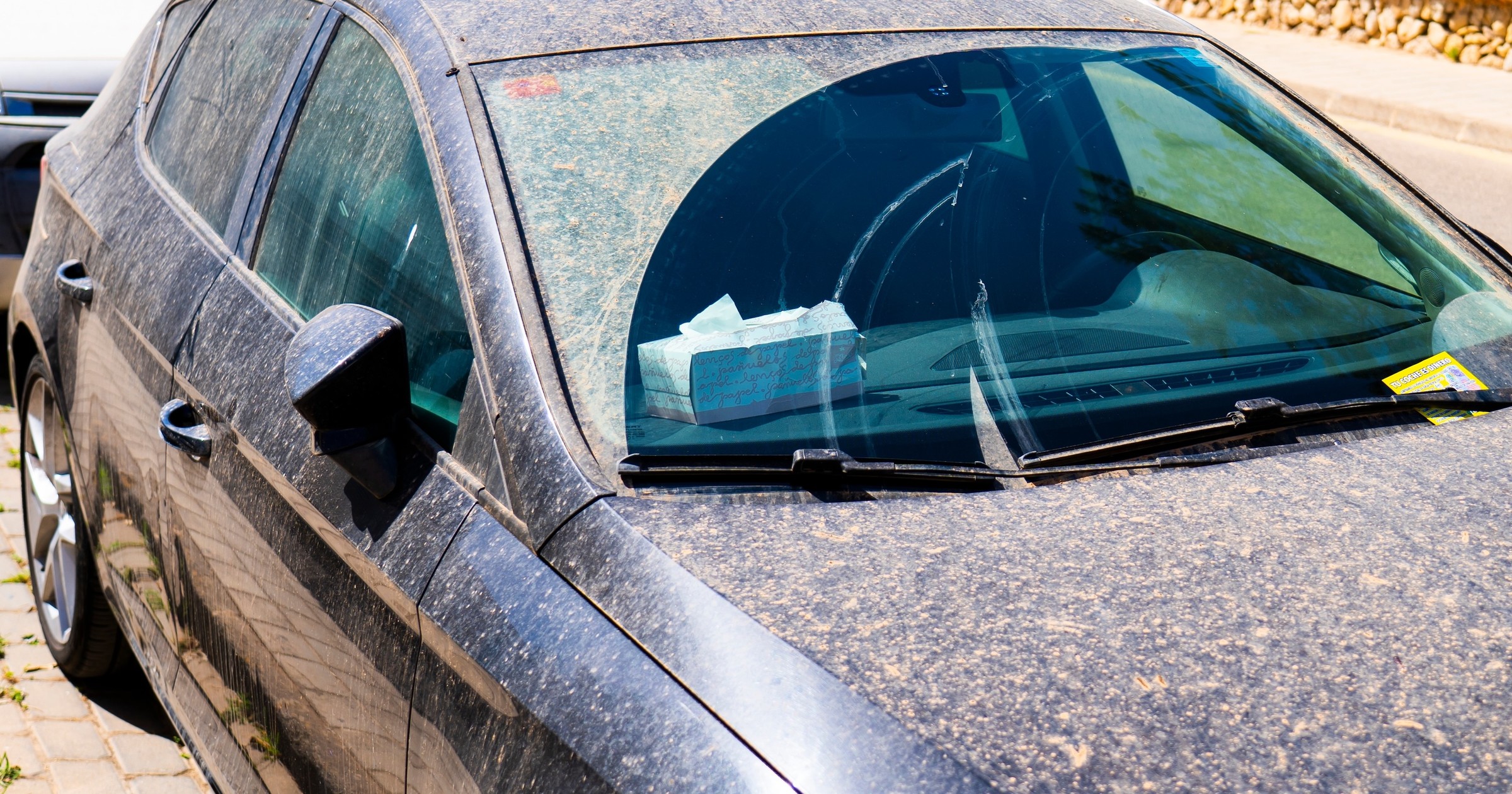 Żółty pył na samochodzie