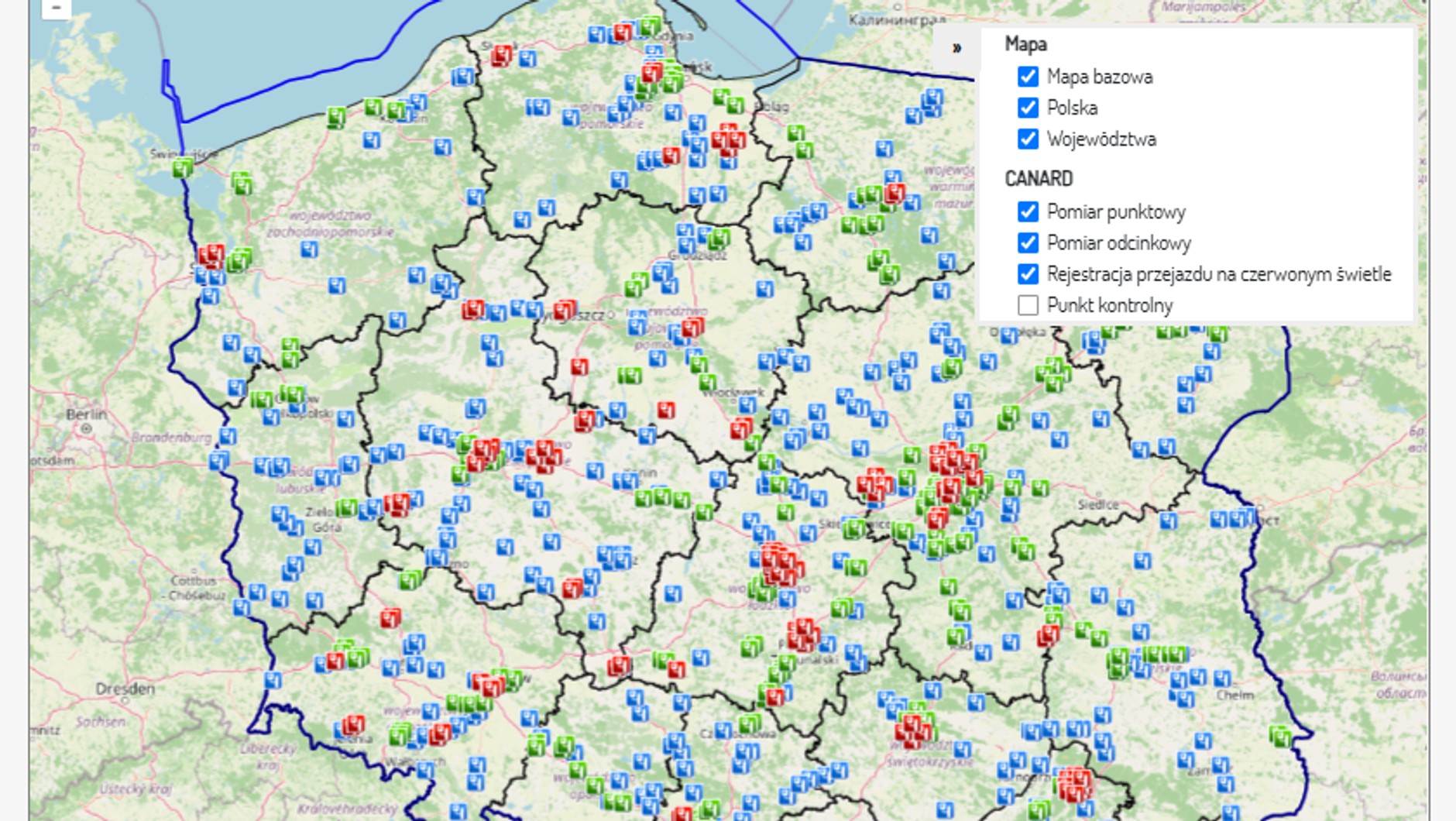 Mapa CANARD. Odcinkowe pomiary prędkości i fotoradary, lipiec 2026 r.