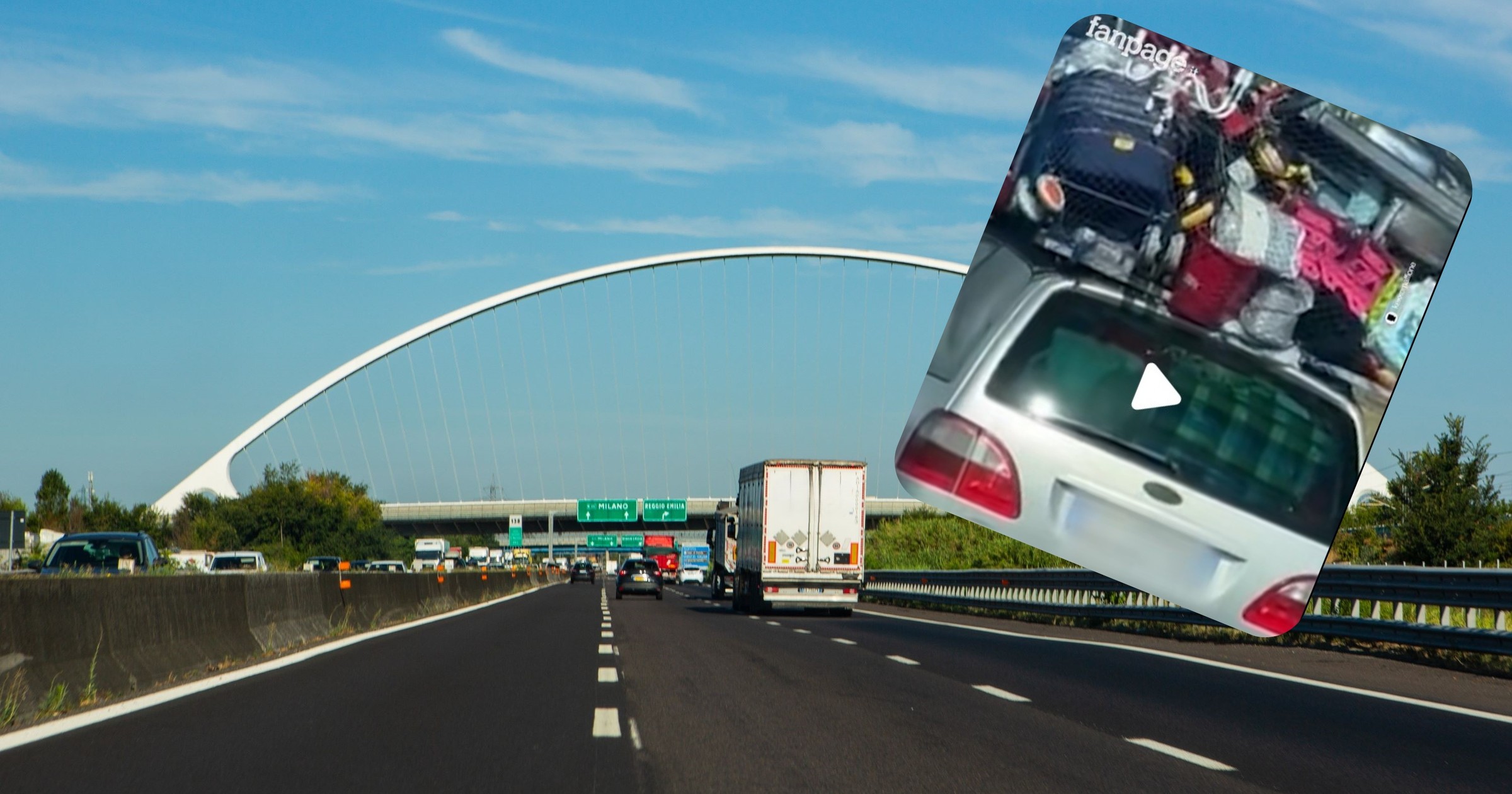 Przeładowany minivan na włoskiej Autostradzie Słońca