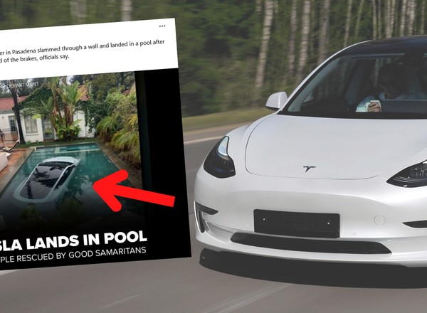 Pomyliła gaz z hamulcem. Tesla aż zanurkowała!