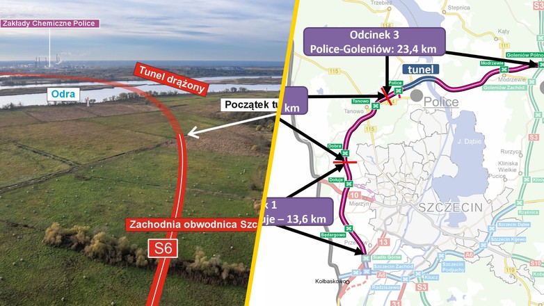 Tunel S6 ZOS pod Odrą - mapa i wizualizacja