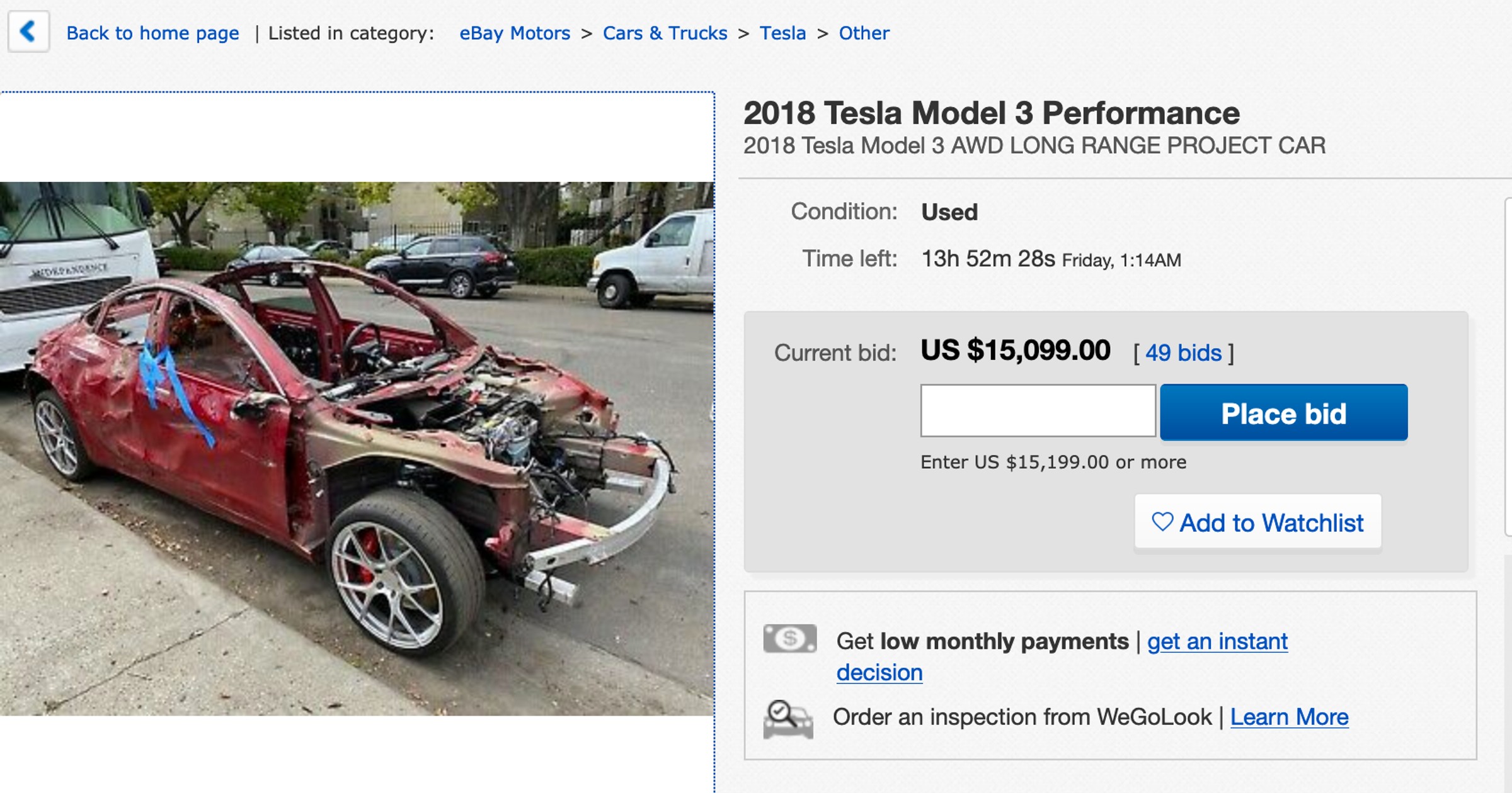 Tesla Model 3 po wypadku 
