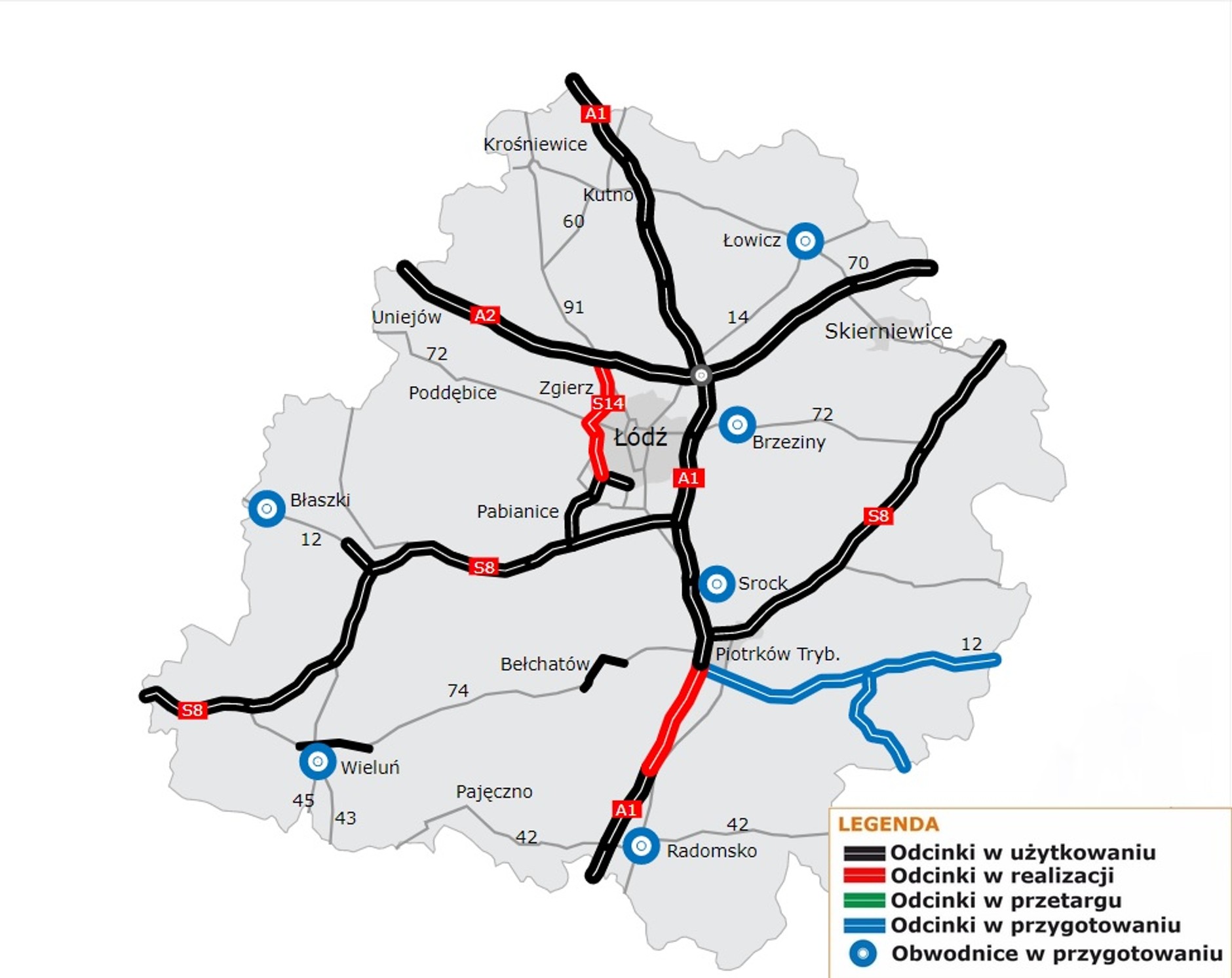 Łódzkie mapa budowy dróg