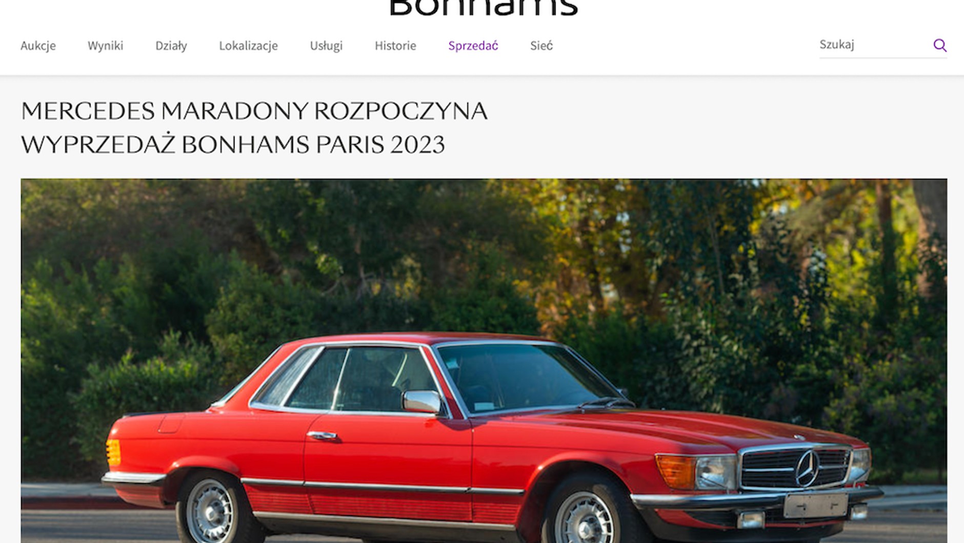 Mercedes SLC Maradony - screen ze strony aukcji Bonhams