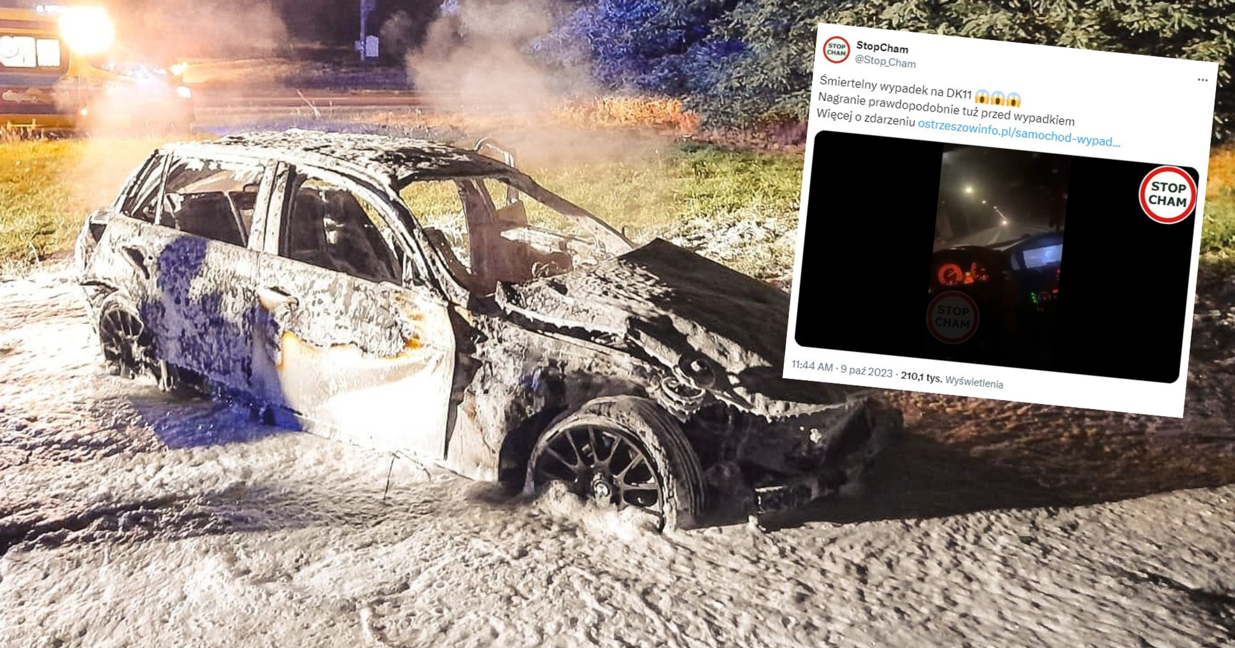 Wypadku nie przeżyli 17-letni Filip oraz pies, który jechał razem z nastolatkami (screen: Twitter/@Stop_Cham)