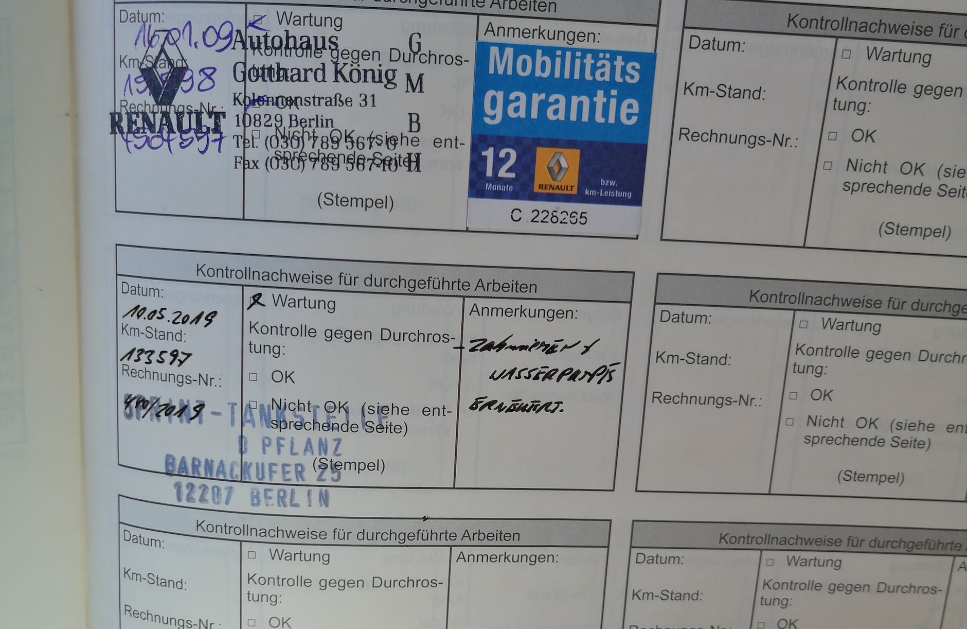 Renault Kangoo 1.6/2007, auto z ogłoszenia: a tak wygląda „potwierdzenie przebiegu”