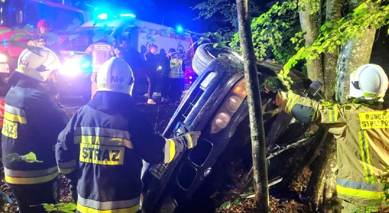 Zakończył nocną jazdę na drzewie. Kierowca BMW odebrał "prawko" kilka dni wcześniej